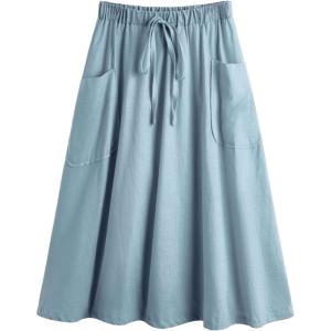 imageSweatyRocks Womens Casual High Waist Pleated ALine Midi Skirt with PocketAzure