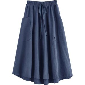 imageSweatyRocks Womens Casual High Waist Pleated ALine Midi Skirt with PocketDeep Blue