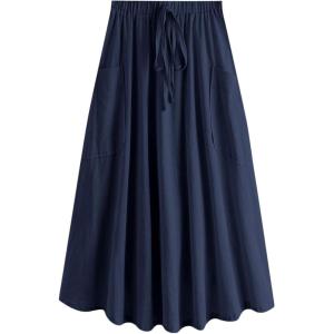 imageSweatyRocks Womens Casual High Waist Pleated ALine Midi Skirt with PocketNavy Blue