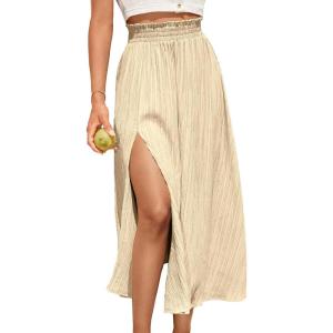 imageSweatyRocks Womens Casual High Waist Split Thigh Skirts High Waisted Solid Midi SkirtsApricot