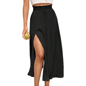imageSweatyRocks Womens Casual High Waist Split Thigh Skirts High Waisted Solid Midi SkirtsBlack