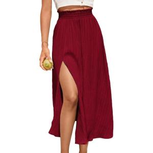 imageSweatyRocks Womens Casual High Waist Split Thigh Skirts High Waisted Solid Midi SkirtsSolid Red