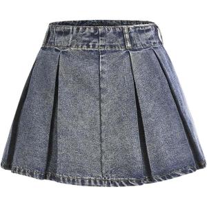 imageSweatyRocks Womens Casual Ruffle Pleated Denim Skirt Raw Hem Short A Line Jean SkirtsDark Washed