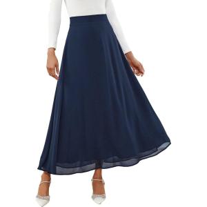 imageSweatyRocks Womens Chiffon High Waisted Flowy Long Skirts Casual Solid A line Maxi SkirtNavy Blue