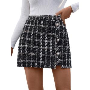 imageSweatyRocks Womens Elegant High Waist Aline Plaid Tweed Mini SkirtBlack Pearl