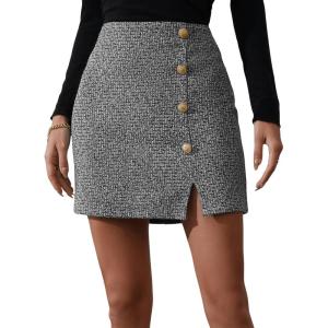 imageSweatyRocks Womens Elegant High Waist Aline Plaid Tweed Mini SkirtBlack Slit