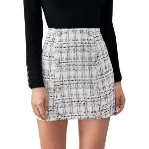 imageSweatyRocks Womens Elegant High Waist Aline Plaid Tweed Mini SkirtBlack and White