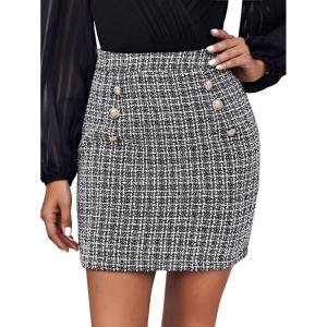 imageSweatyRocks Womens Elegant High Waist Aline Plaid Tweed Mini SkirtGrey