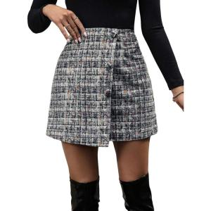 imageSweatyRocks Womens Elegant High Waist Aline Plaid Tweed Mini SkirtGrey Color