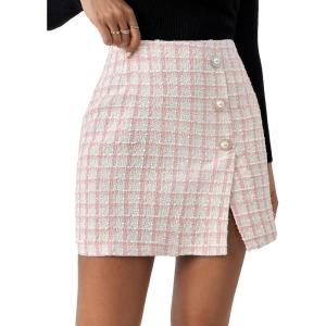 imageSweatyRocks Womens Elegant High Waist Aline Plaid Tweed Mini SkirtPink Plaid