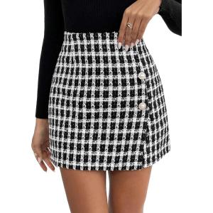 imageSweatyRocks Womens Elegant High Waist Aline Plaid Tweed Mini SkirtWhite Black Color
