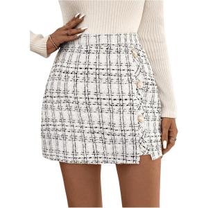 imageSweatyRocks Womens Elegant High Waist Aline Plaid Tweed Mini SkirtWhite Button