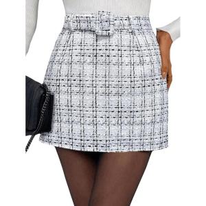 imageSweatyRocks Womens Elegant High Waist Aline Plaid Tweed Mini SkirtWhite Plaid