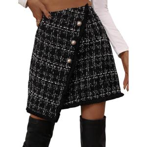 imageSweatyRocks Womens Elegant High Waist Aline Plaid Tweed Mini SkirtWrap Black
