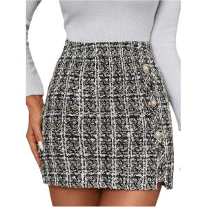 imageSweatyRocks Womens Elegant High Waist Aline Plaid Tweed Mini SkirtYellow