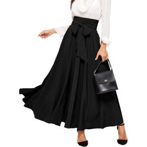 imageSweatyRocks Womens Elegant High Waist Skirt Tie Front Pleated Maxi Skirts0black