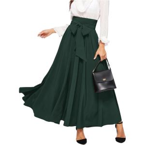 imageSweatyRocks Womens Elegant High Waist Skirt Tie Front Pleated Maxi SkirtsDeep Green