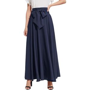 imageSweatyRocks Womens Elegant High Waist Skirt Tie Front Pleated Maxi SkirtsNavy Blue