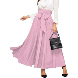 imageSweatyRocks Womens Elegant High Waist Skirt Tie Front Pleated Maxi SkirtsPink