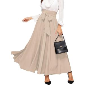 imageSweatyRocks Womens Elegant High Waist Skirt Tie Front Pleated Maxi SkirtsPlain Khaki