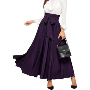 imageSweatyRocks Womens Elegant High Waist Skirt Tie Front Pleated Maxi SkirtsPurple