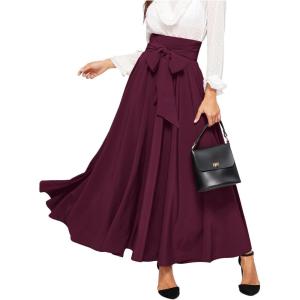 imageSweatyRocks Womens Elegant High Waist Skirt Tie Front Pleated Maxi SkirtsRed Violet