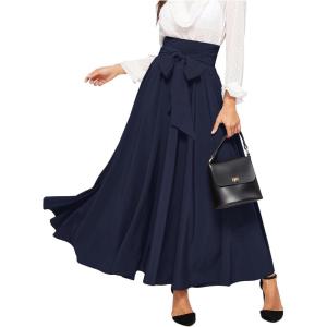 imageSweatyRocks Womens Elegant High Waist Skirt Tie Front Pleated Maxi SkirtsRoyal Blue