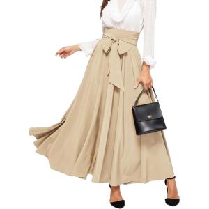 imageSweatyRocks Womens Elegant High Waist Skirt Tie Front Pleated Maxi SkirtsSolid Khaki