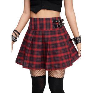 imageSweatyRocks Womens High Waist Plaid Mini Pleated Skirts Buckle Decor Punk Gothic SkirtMulticolor