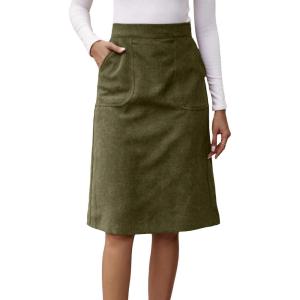 imageSweatyRocks Womens High Waist Straight Midi Skirt Split Hem Corduroy Skirts with PocketsArmy Green