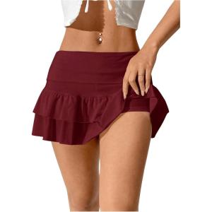 imageSweatyRocks Womens Layered Ruffle Golf Skorts Skirts Tiered Y2k Flowy Mini SkirtsBurgundy