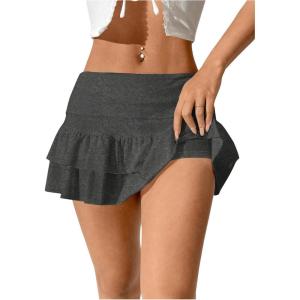 imageSweatyRocks Womens Layered Ruffle Golf Skorts Skirts Tiered Y2k Flowy Mini SkirtsDark Grey
