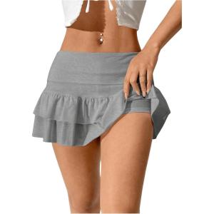 imageSweatyRocks Womens Layered Ruffle Golf Skorts Skirts Tiered Y2k Flowy Mini SkirtsGrey
