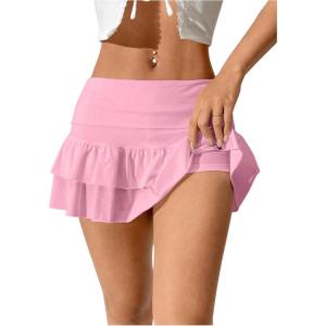 imageSweatyRocks Womens Layered Ruffle Golf Skorts Skirts Tiered Y2k Flowy Mini SkirtsPink
