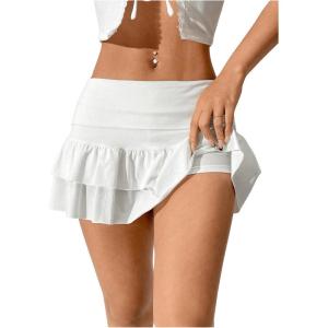 imageSweatyRocks Womens Layered Ruffle Golf Skorts Skirts Tiered Y2k Flowy Mini SkirtsWhite