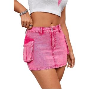 imageSweatyRocks Womens Low Waist Flap Pocket Bodycon Cargo Denim Skirt Streetwear SkirtsPink