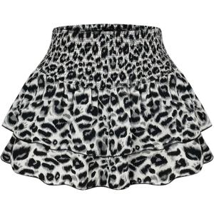 imageSweatyRocks Womens Shirred Waist Layered Ruffle Hem Leopard Print Mini SkirtsGrey