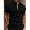 imageSweatyRocks Mens Casual Short Sleeve Collar Neck Half Zip Plain Polo ShirtBlack