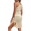 imageSweatyRocks Womens 2 Piece Sleeveless Mesh Swimwear Cover Up Crop Tank Top and Skirt Set BeachwearBeige