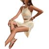 imageSweatyRocks Womens 2 Piece Sleeveless Mesh Swimwear Cover Up Crop Tank Top and Skirt Set BeachwearBeige
