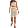 imageSweatyRocks Womens 2 Piece Sleeveless Mesh Swimwear Cover Up Crop Tank Top and Skirt Set BeachwearBeige