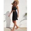 imageSweatyRocks Womens 2 Piece Sleeveless Mesh Swimwear Cover Up Crop Tank Top and Skirt Set BeachwearBlack
