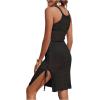 imageSweatyRocks Womens 2 Piece Sleeveless Mesh Swimwear Cover Up Crop Tank Top and Skirt Set BeachwearBlack