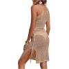 imageSweatyRocks Womens 2 Piece Sleeveless Mesh Swimwear Cover Up Crop Tank Top and Skirt Set BeachwearKhaki