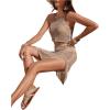 imageSweatyRocks Womens 2 Piece Sleeveless Mesh Swimwear Cover Up Crop Tank Top and Skirt Set BeachwearKhaki