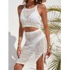 imageSweatyRocks Womens 2 Piece Sleeveless Mesh Swimwear Cover Up Crop Tank Top and Skirt Set BeachwearWhite