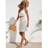 imageSweatyRocks Womens 2 Piece Sleeveless Mesh Swimwear Cover Up Crop Tank Top and Skirt Set BeachwearWhite