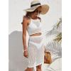 imageSweatyRocks Womens 2 Piece Sleeveless Mesh Swimwear Cover Up Crop Tank Top and Skirt Set BeachwearWhite