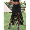 imageSweatyRocks Womens Asymmetrical Fringe Hem Maxi Skirt High Waist Summer SkirtsBlack