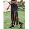 imageSweatyRocks Womens Asymmetrical Fringe Hem Maxi Skirt High Waist Summer SkirtsBlack